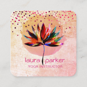 Lotus Watercolour Rainbow Yoga Massage Therapist Square Business Card