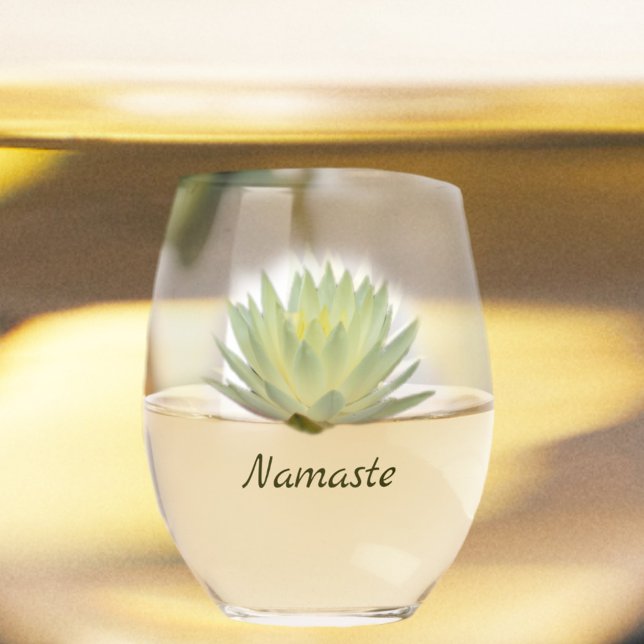 Lotus Waterlily Pastel Yellow Green Floral Stemless Wine Glass (Creator Uploaded)