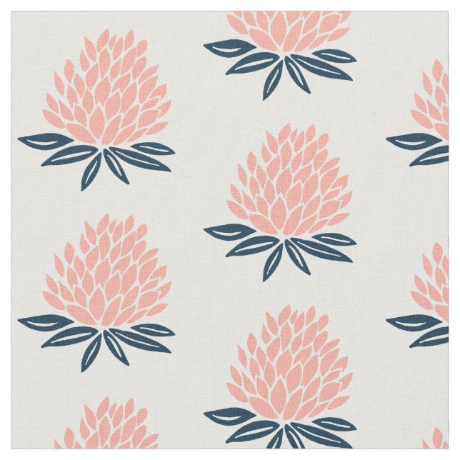 Lotus Waterlily Pink Blue Pattern Fabric (Close Up)