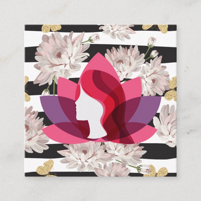 Lotus Woman | Flowers | Butterflies Square Business Card (Front)