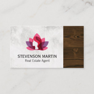 Lotus Woman Marble Wood Grain Trim Business Card