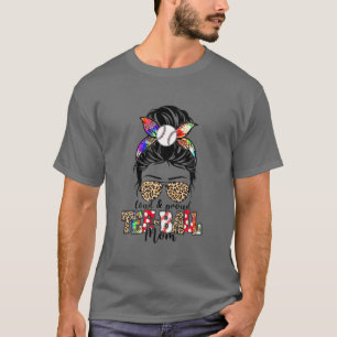 Loud And Proud Tee-Ball Mum Leopard Messy Bun Moth T-Shirt