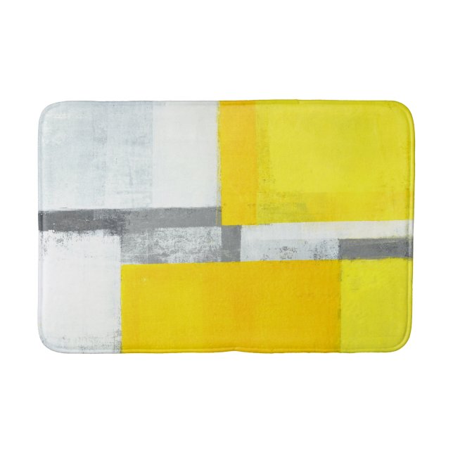 'Loud' Grey and Yellow Abstract Art Bath Mat (Front)