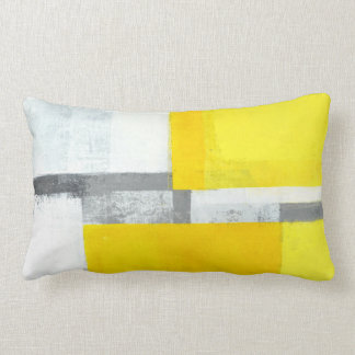 'Loud' Grey and Yellow Abstract Art Lumbar Cushion