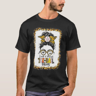 Loud & Proud Ball Mum Life Messy Bun Bleached Leop T-Shirt