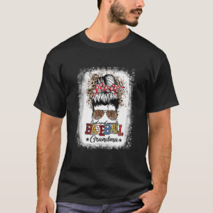 Loud Proud Baseball Grandma Life Messy Bun Leopard T-Shirt