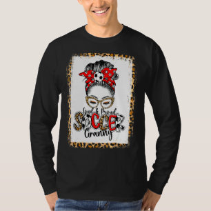 Loud & Proud Soccer Granny Leopard Messy Bun Mum B T-Shirt