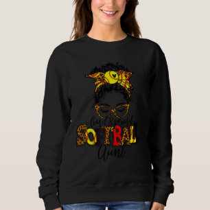 Loud & Proud Softball Aunt Messy Bun Leopard Bleac Sweatshirt