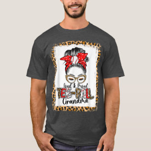 Loud & Proud Teeball Grandma Messy Bun Mum Leopard T-Shirt