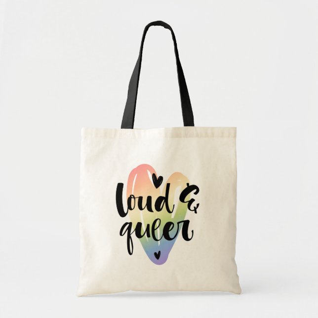 Loud & Queer | Watercolor Heart Tote Bag (Front)