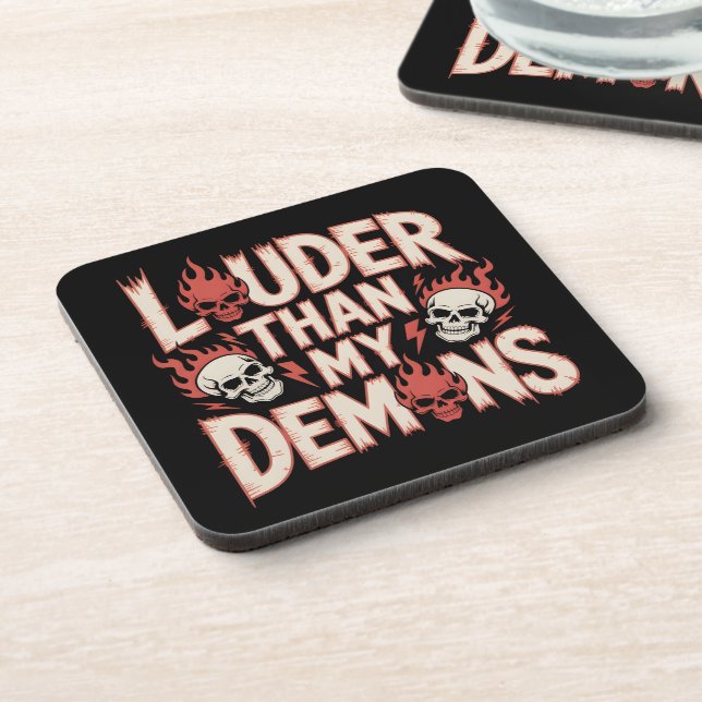 Louder Than My Demons: Gothic Skull and Flame Coaster (Left Side)