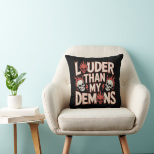 Louder Than My Demons: Gothic Skull and Flame Cushion