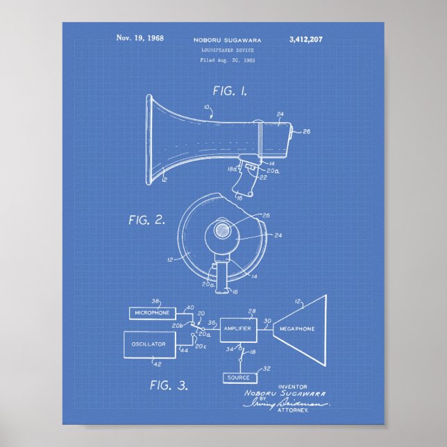 Loudspeaker 1968 Patent Art Blueprint Poster (Front)