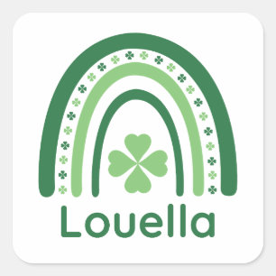 Louella Name Clover Boho Rainbow Square Sticker