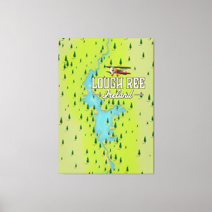 Lough Ree Ireland Vintage Map. Canvas Print