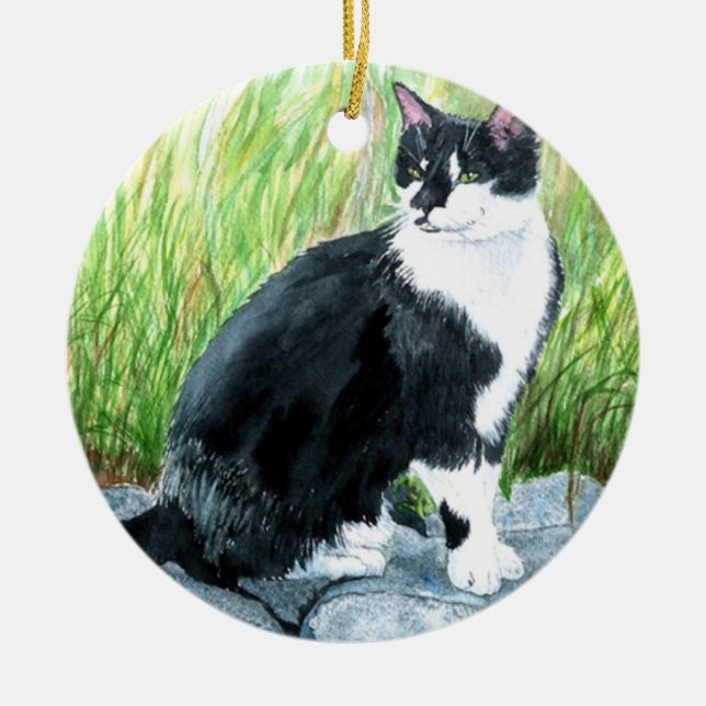Louie the Tuxedo Cat Ceramic Tree Decoration (Front)