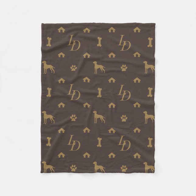 Louis Doberman Silhouette Monogram Luxury Dog  Fleece Blanket (Front)