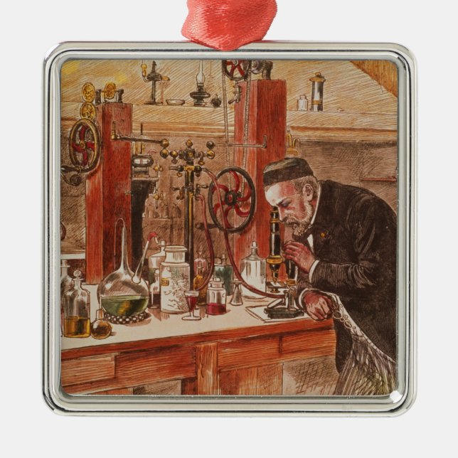 Louis Pasteur experimenting Metal Tree Decoration (Front)