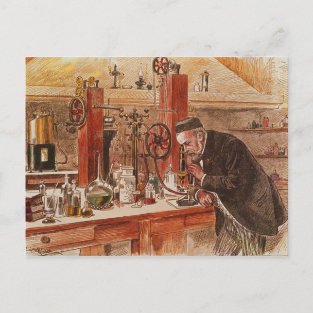 Louis Pasteur experimenting Postcard (Front)