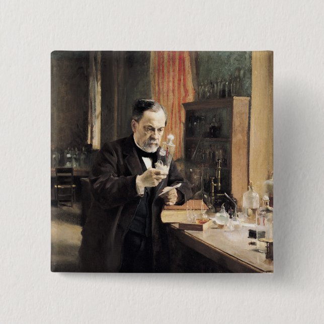 Louis Pasteur  in his Laboratory, 1885 15 Cm Square Badge (Front)