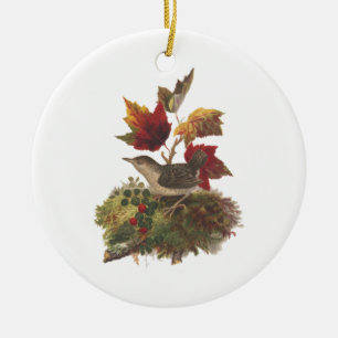 Louis Prang Bird with Autumn Foliage (1873) Art Ceramic Tree Decoration