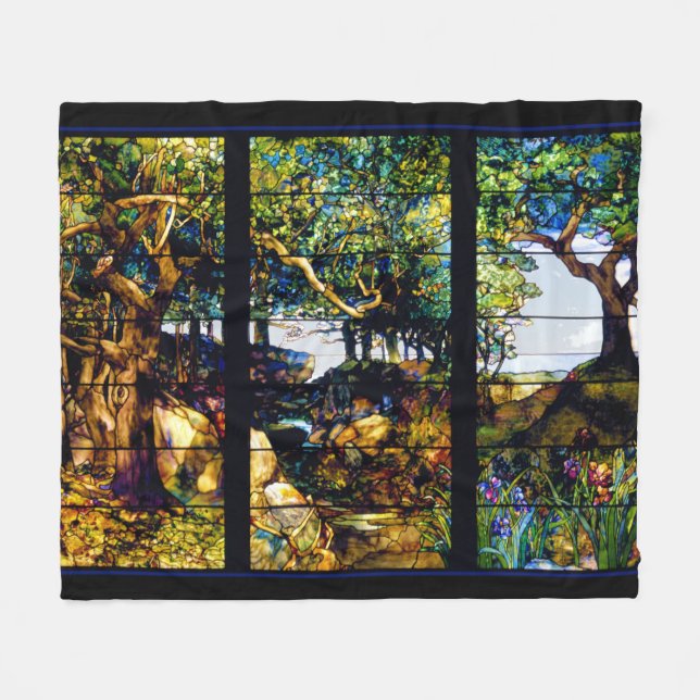 Louis Tiffany Stained Glass Window Landscape Fleece Blanket (Front (Horizontal))