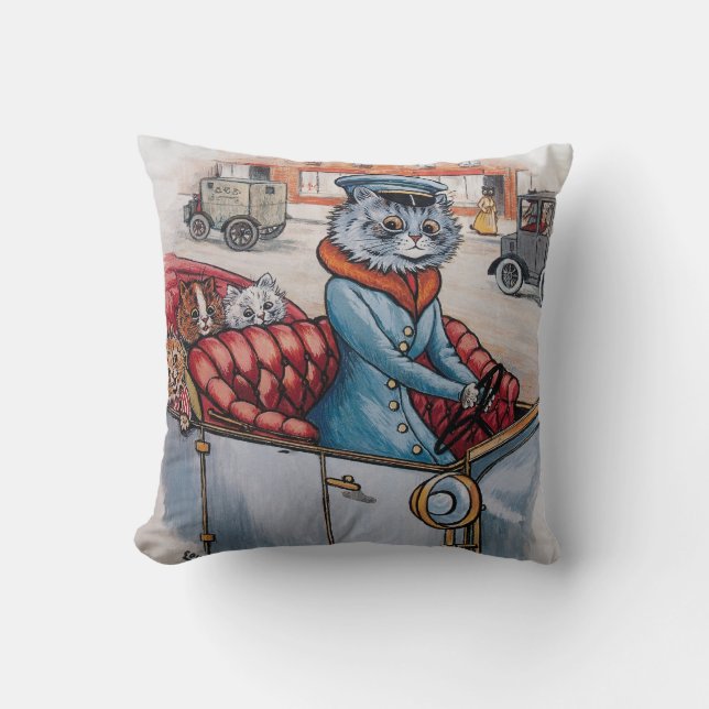 Louis Wain - Cat Chauffeur with Kittens Cushion (Front)