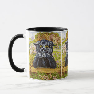 Louis Wain Cat in Flowers with a House in the Back Mug