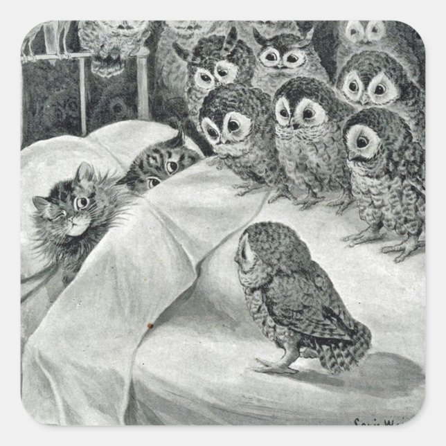 Louis Wain Cat Nightmare Owl Bird Square Sticker (Front)