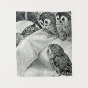 Louis Wain Cat Nightmare Owl Bird Tapestry