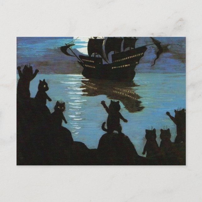 Louis Wain Cat Pirates Galleon In The Moon Light Postcard (Front)