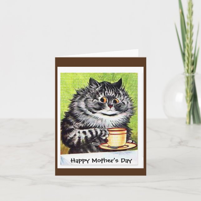 Louis Wain,Cat with a Coffee Cup, Mother’s Day Card (Front)