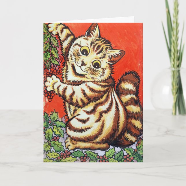 Louis Wain Christmas Cat Decorating Personalised Invitation (Front)