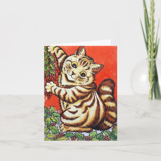 Louis Wain Christmas Cat Decorating Personalised Invitation (Front)