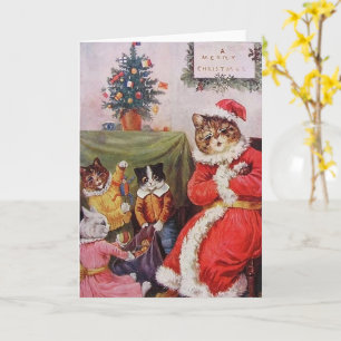 Louis Wain Christmas Cats Vintage Victorian Family Card