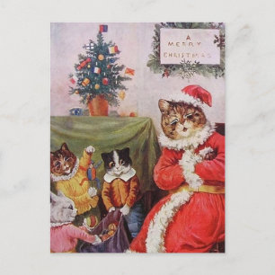 Louis Wain Christmas Cats Vintage Victorian Family Holiday Postcard