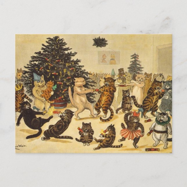 Louis Wain Christmas Party Cats Holiday Postcard (Front)