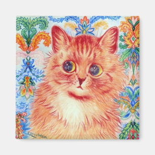 Louis Wain cute cat with abstract patterns behind  Magnet