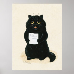 Louis Wain Home Sweet Home Black Kitten Funny Cat  Poster