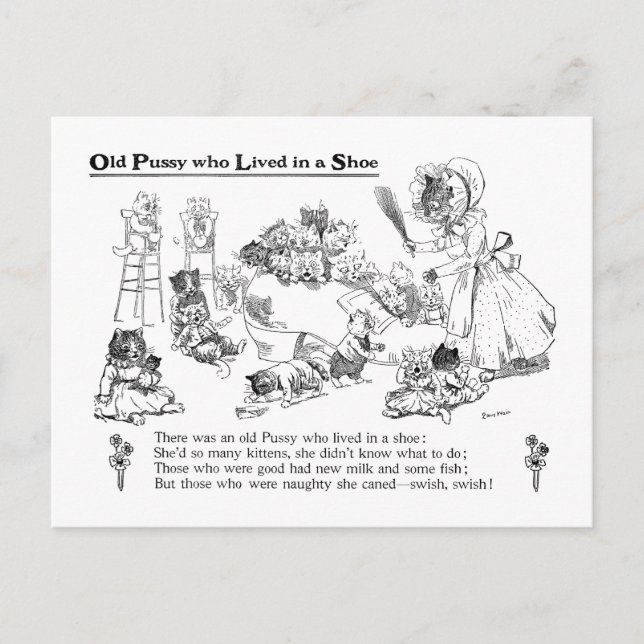 Louis Wain Old Cat in Shoe Nursery Rhyme Postcard (Front)