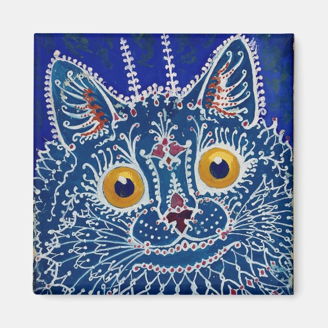 Louis Wain Psychedelic Blue Cat Magnet (Front)