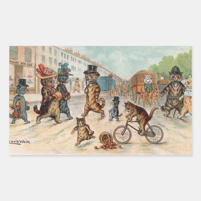 Louis Wain - Victorian Town Cats Rectangular Sticker (Front)