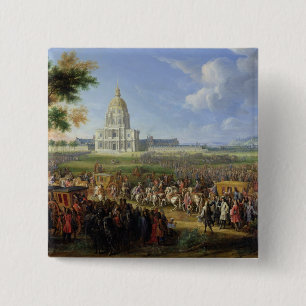 Louis XIV his Entourage Visiting Les Invalides 15 Cm Square Badge