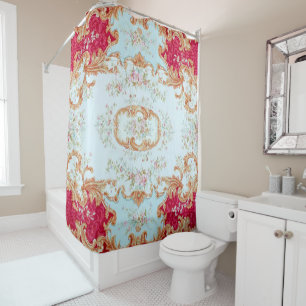 Louis XV Elegant Red Gold Gilded Floral Shower Curtain