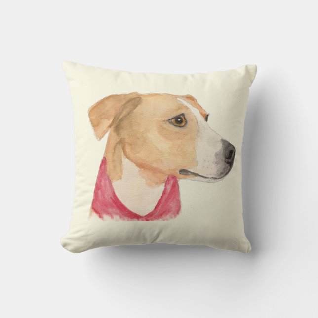 Louise Boxer Beagle Watercolor Throw Pillow (Front)