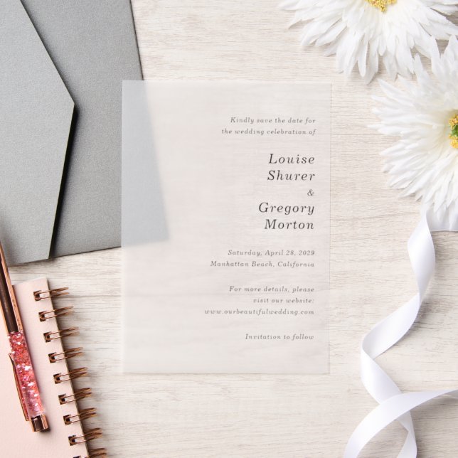 Louise Simple Modern Wedding Save the Date Vellum Invitations (Wedding)