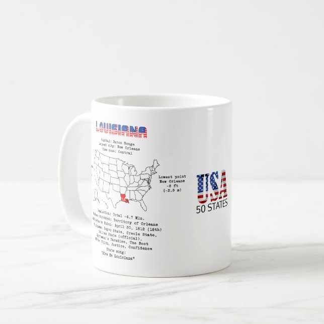 Louisiana American state on a map and useful info Coffee Mug (Front Left)