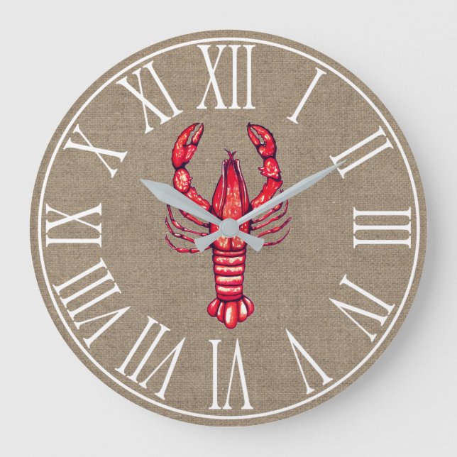 Louisiana Cajun Crawfish & Faux Burlap Large Clock (Front)