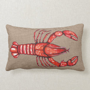 Louisiana Cajun Crayfish Faux Burlap Lumbar Cushion
