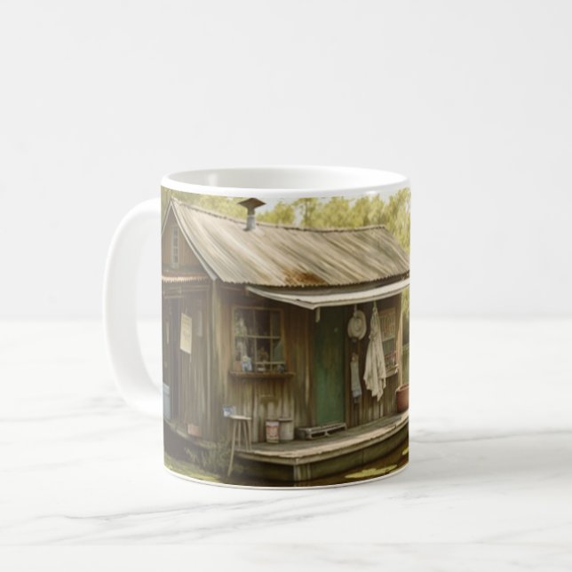 Louisiana Cajun Swamp Boathouse Coffee Mug (Front Left)